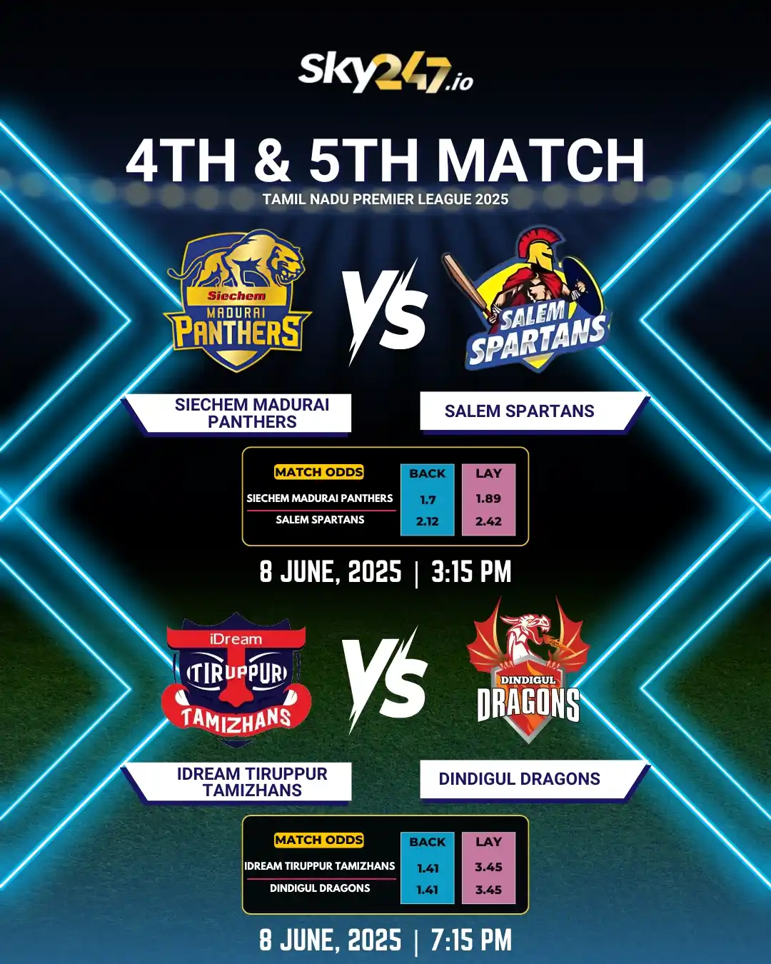 Image from SKY247: Siechem Madurai Panthers face Salem Spartans at 3:15 PM, and IDream Ti...
