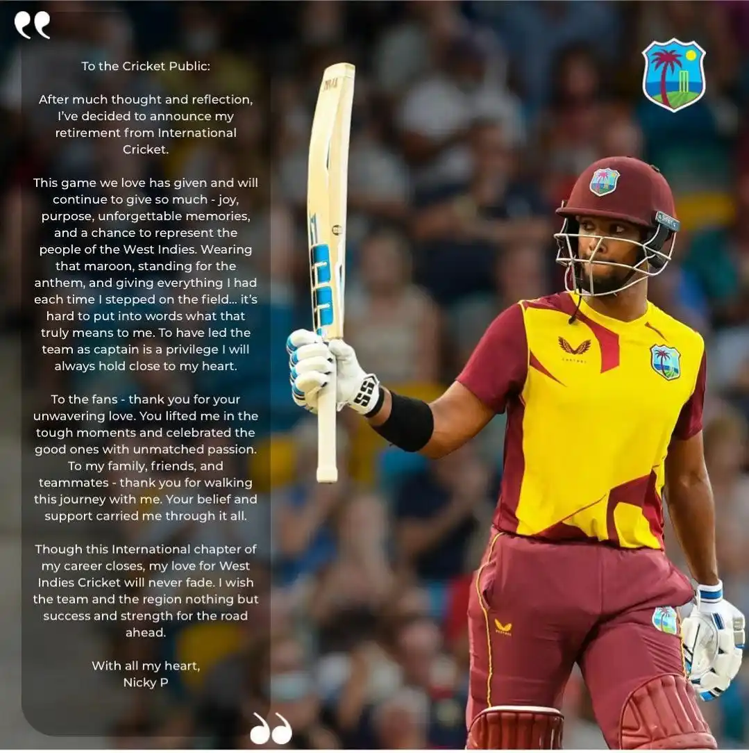 Image from MightMayar : Nicholas Pooran announces retirement from all forms of international c...