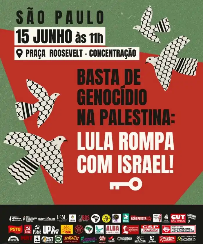 Image from Sindicato dos Jornalistas Profissionais no Estado de São Paulo: 🇵🇸 No dia 15 de junho (domingo), às 11h, a capital paulista será pal...