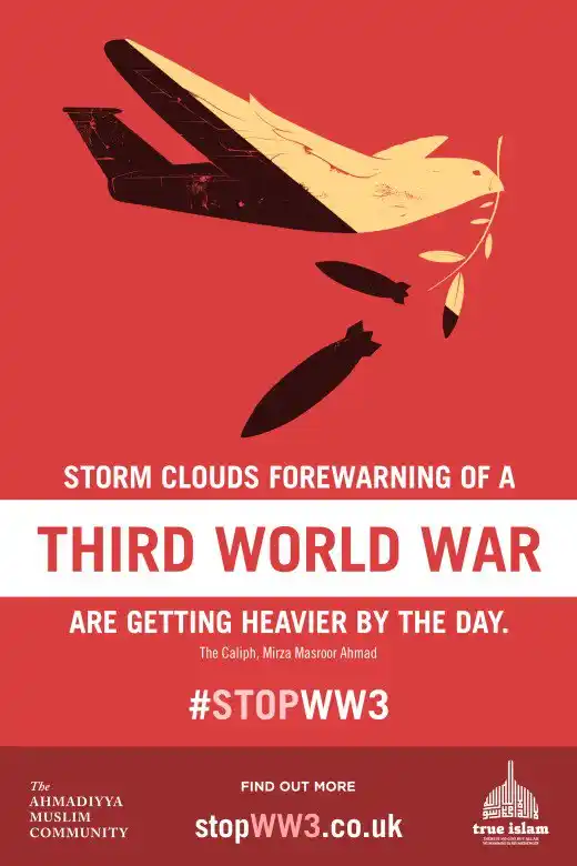 Image from AHMADIYYA HUB: *“Storm clouds forewarning of a THIRD WORLD WAR are getting heavier by...