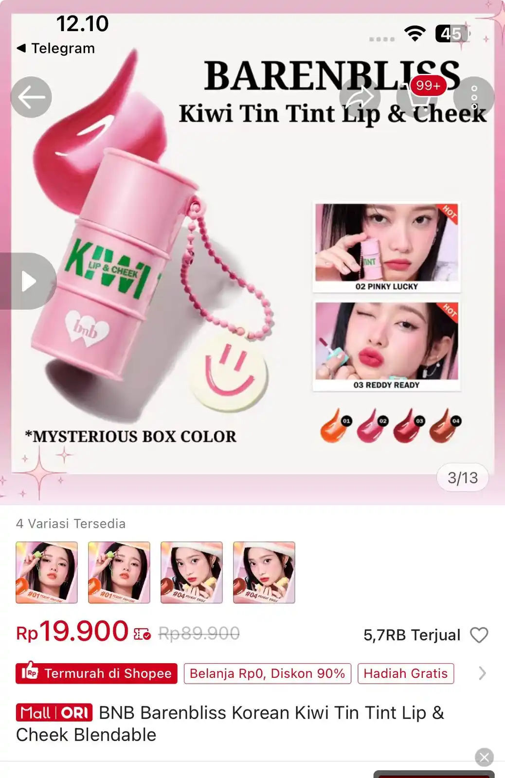 Image from DISKONAN PROMO SHOPEE👛 RACUN SHOPEE🎀 PROMO BELANJA ONLINE 🛒: BNB Barenbliss Korean Kiwi Tin Tint Lip & Cheek https://s.shopee.co.id...