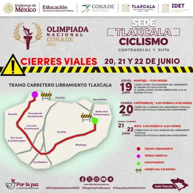 Image from Periódico Econsulta Tlaxcala: 🚧 Atención, cierres viales 🚧 🚴 Recuerda que del 19 al 22 de junio h...