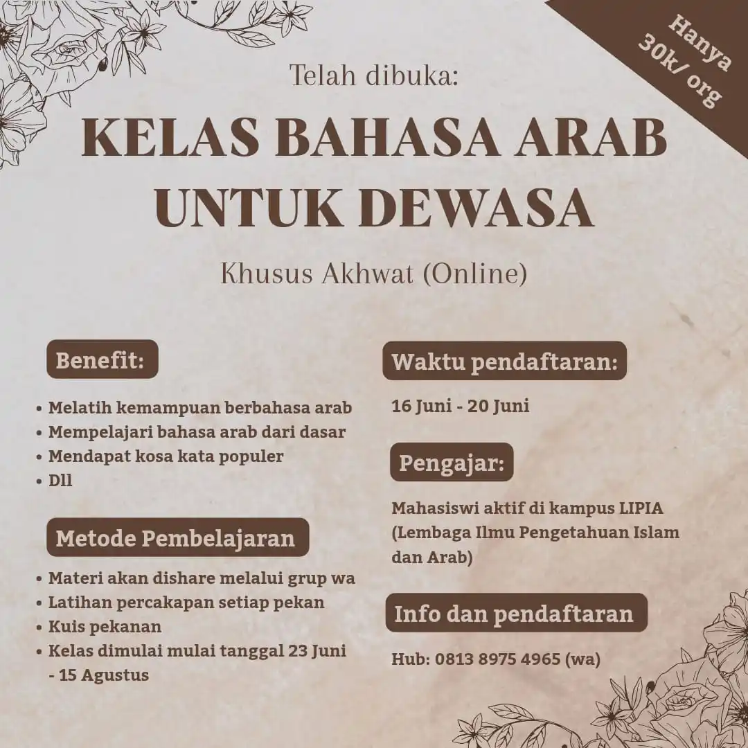 Image from Informasi Dan Nasehat: 💌 *KABAR GEMBIRA* 💌 TELAH DIBUKA: 📚 *KELAS BAHASA ARAB ONLINE UNTU...