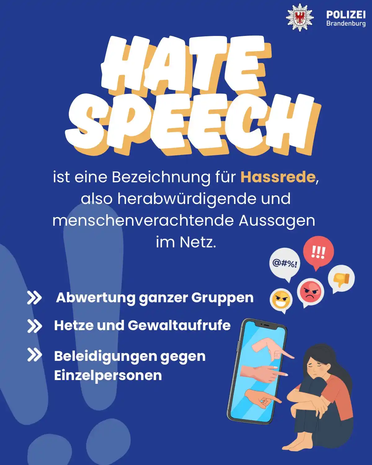 Image from Prävention Polizei BB: Wir sind gegen Hate Speech... aber was ist das eigentlich?  Hate Speec...