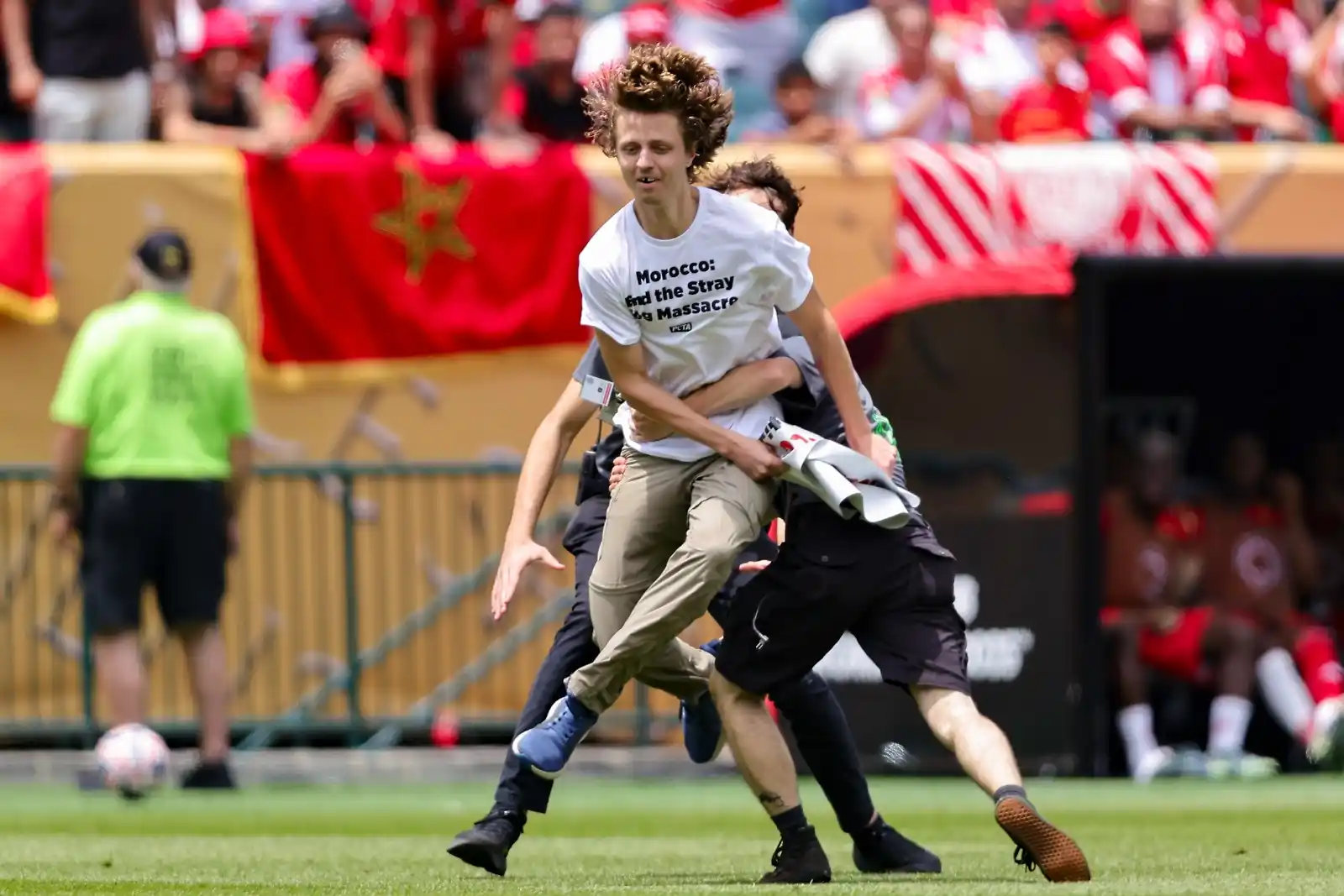 Image from Sportstar: An animal-rights activist ran onto the field during a <a class="text-b...