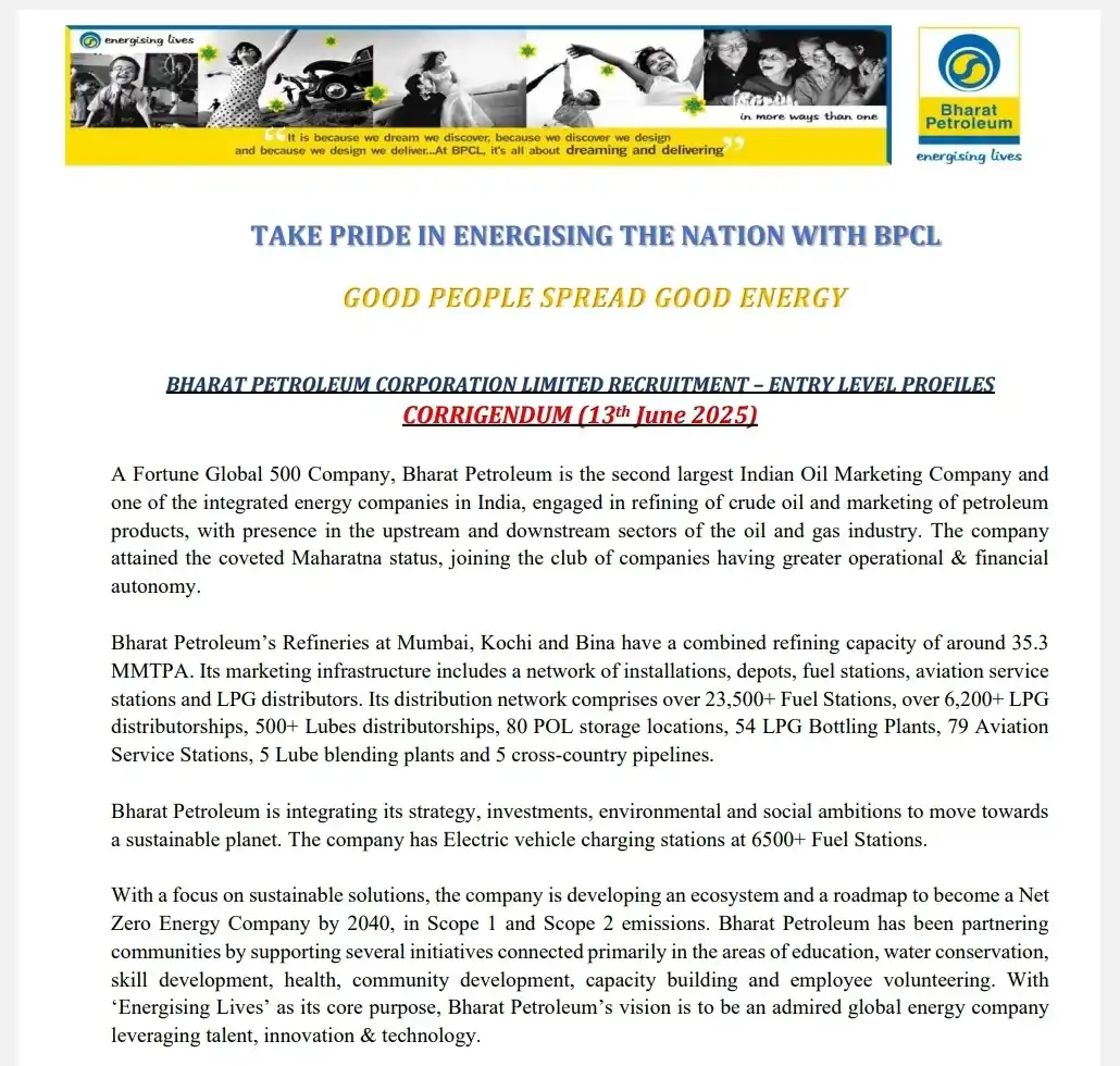 Image from Chauhan Sir Fanclub: ✅ *BPCL Various Executive Recruitment 2025 - for Junior Executive, Ass...