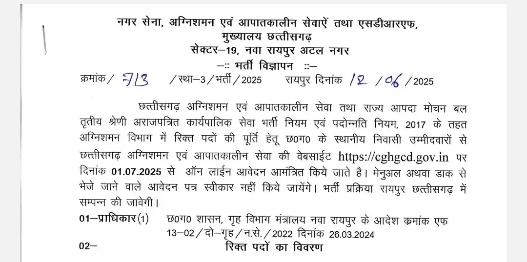 Image from Chauhan Sir Fanclub: ✅ *CG Fire Department Recruitment 2025 for Fireman, Station Officer ...