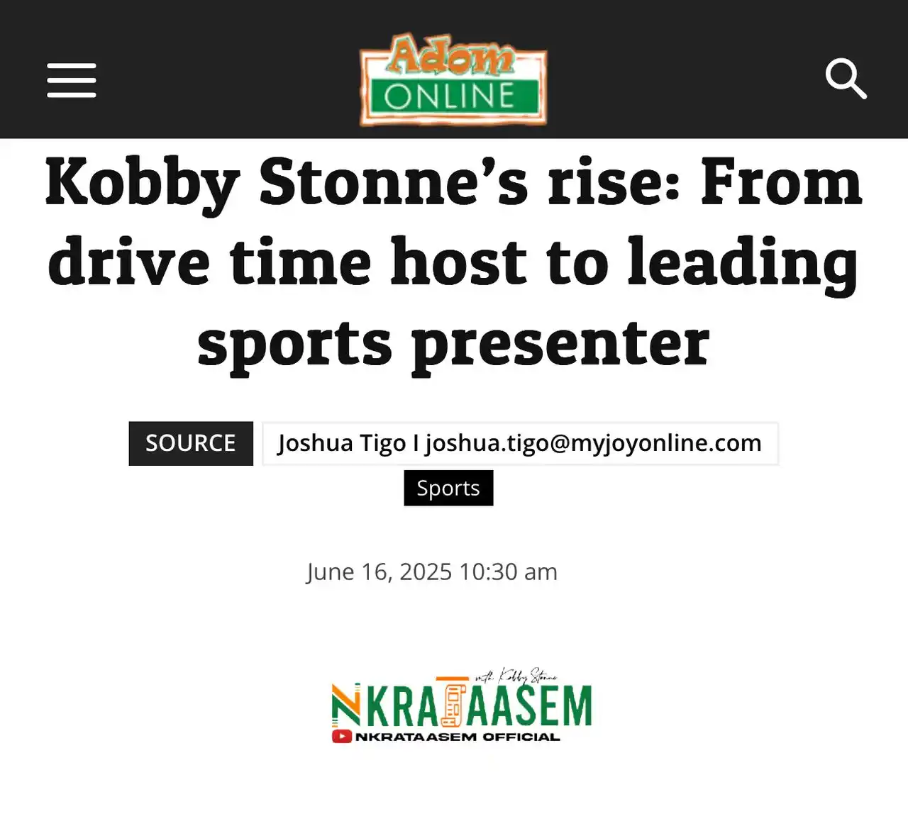 Image from NKRATAASEM 🇬🇭: Kobby Stonne’s rise: From drive time host to leading sports presenter ...