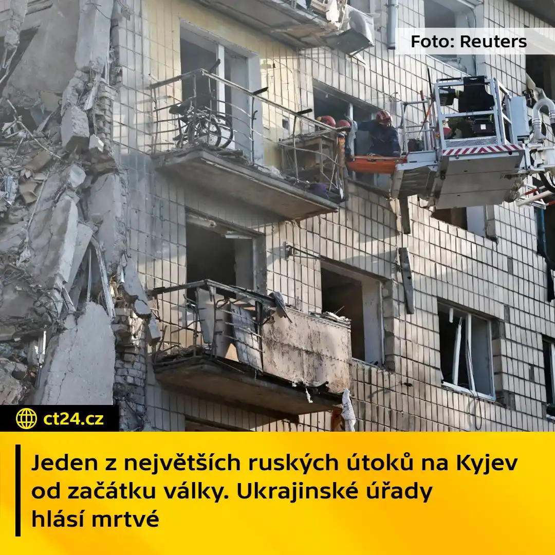 Image from ČT24: Při ruských nočních útocích na Kyjev zahynulo nejméně čtrnáct lidí, uv...