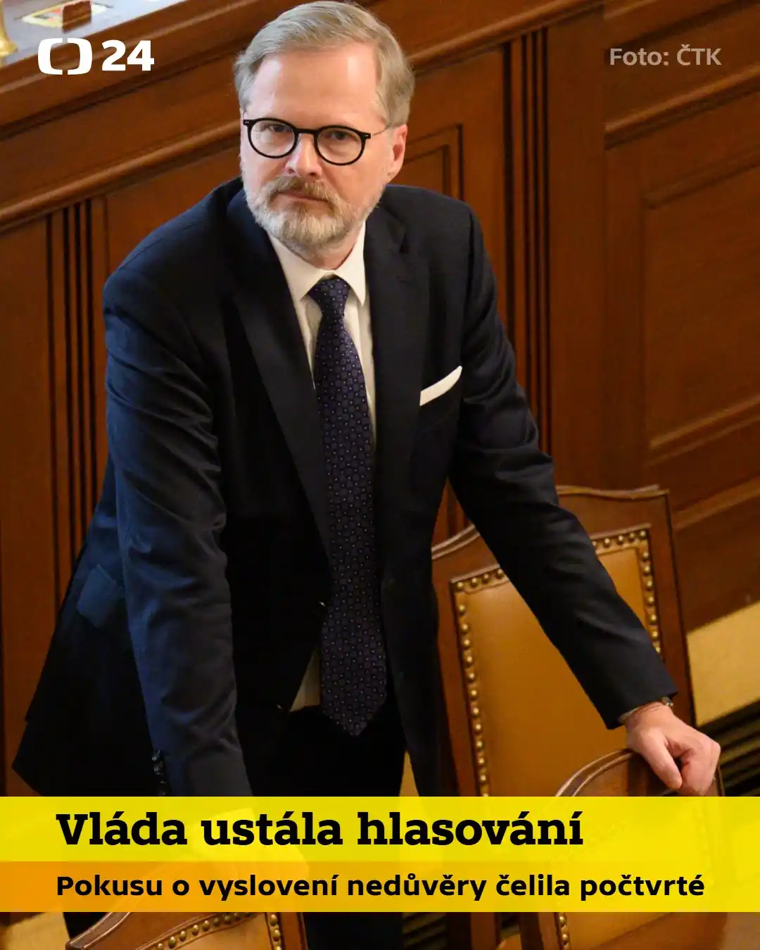 Image from ČT24: Vláda Petra Fialy přečkala čtvrtý opoziční pokus o vyslovení nedůvěry....