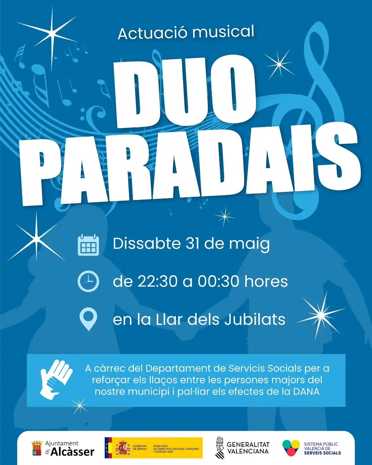 Image from AJUNTAMENT D'ALCÀSSER: ACTUACIÓ MUSICAL DUO PARADAIS 🎤  Este dissabte 31 de maig tindrà lloc...