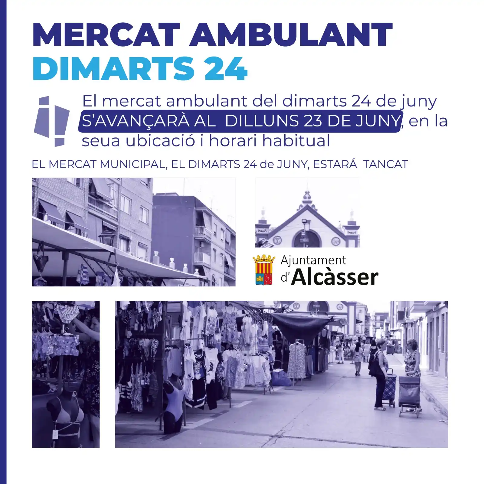 Image from AJUNTAMENT D'ALCÀSSER: EL MERCAT AMBULANT DEL DIMARTS 24 S’AVANÇA AL DILLUNS 23 DE JUNY 🛍️  ...
