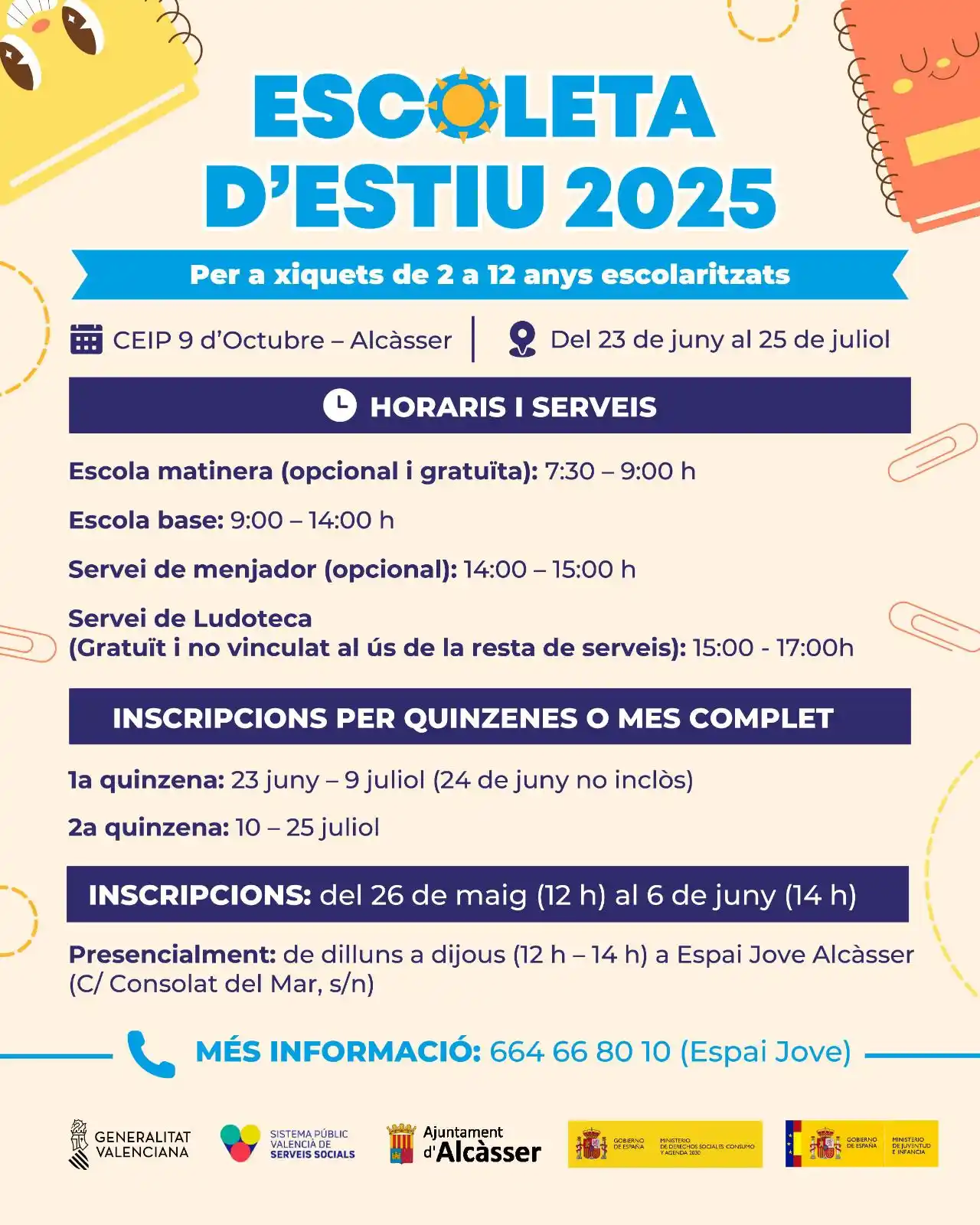 Image from AJUNTAMENT D'ALCÀSSER: ESCOLETA D’ESTIU 2025 ☀️ Este estiu, els xiquets d’Alcàsser de 2 a 12...