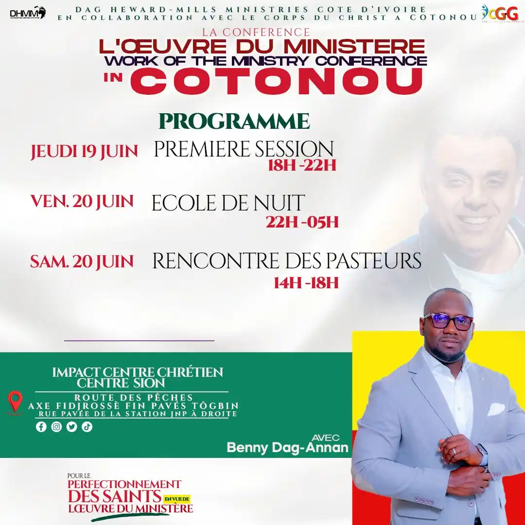 Image from ICC TV PORTO-NOVO: 📣 INVITATION SPÉCIALE AU PEUPLE DE DIEU ! La conférence L’Œuvre du Mi...
