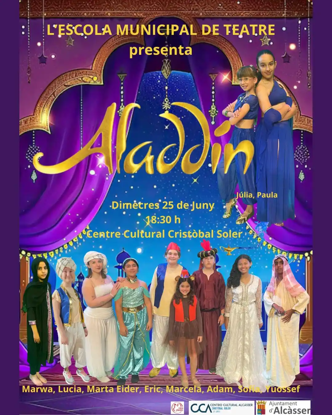 Image from AJUNTAMENT D'ALCÀSSER: L'ESCOLA MUNICIPAL DE TEATRE PRESENTA ALADDÍN 🧞‍♂️  El dimecres 25 de...