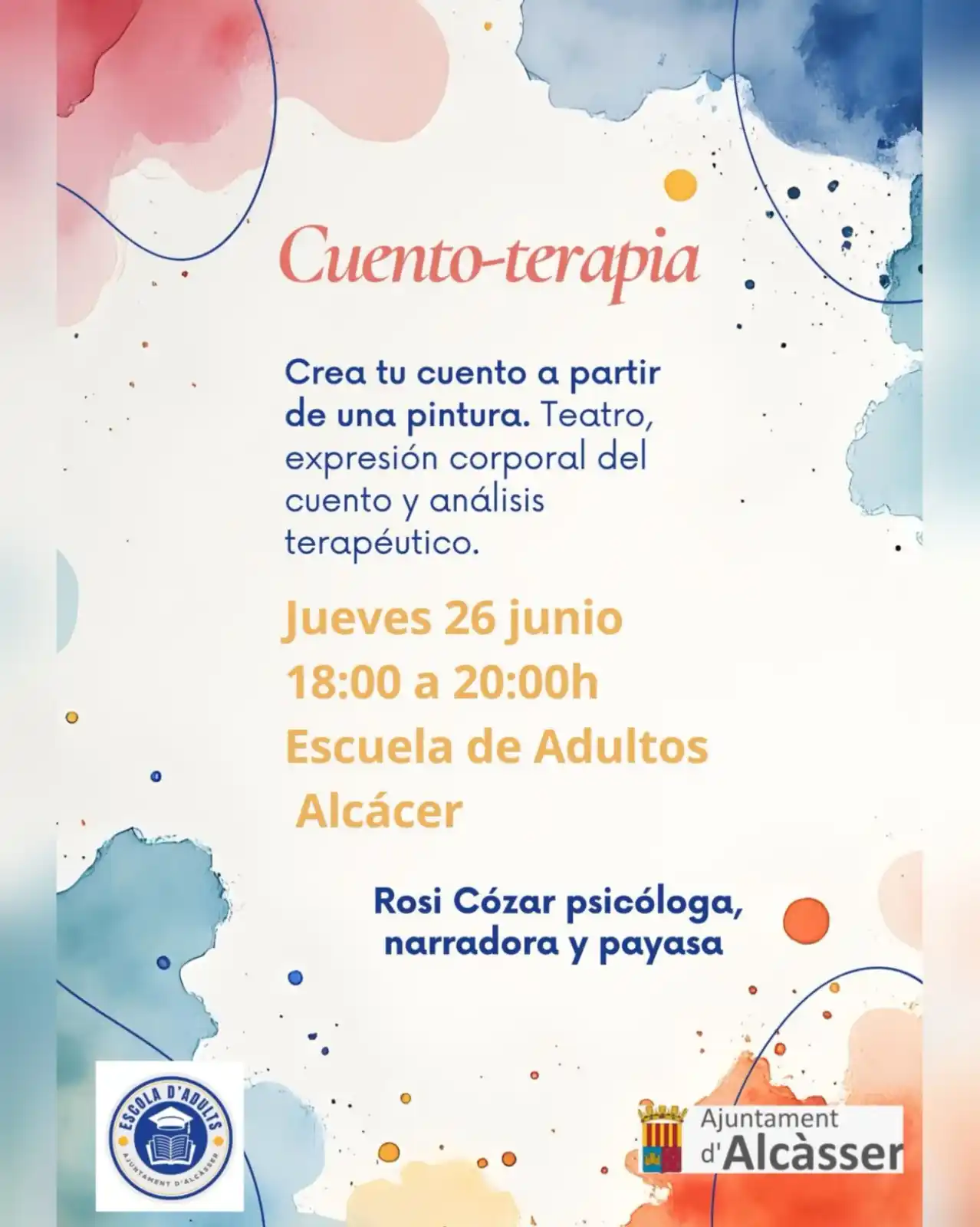 Image from AJUNTAMENT D'ALCÀSSER: TALLER DE CONTE-TERÀPIA EN L’ESCOLA D’ADULTS 📖  El dijous 26 de juny ...