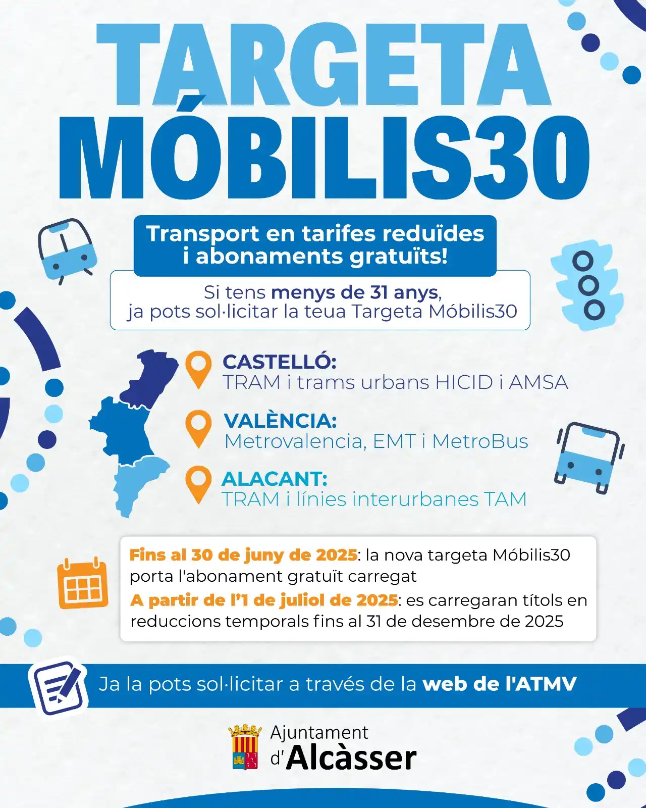 Image from AJUNTAMENT D'ALCÀSSER: TARGETA MÓBILIS30 PER A LA JOVENTUT 🪪 Si tens menys de 31 anys, ja p...