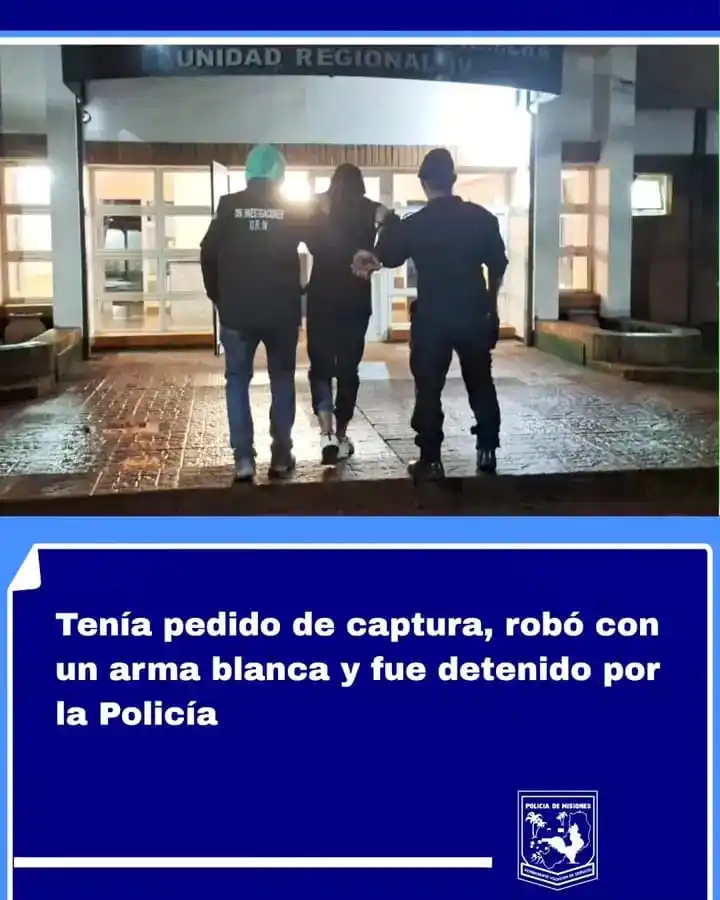 Image from El Misionerismo: *Tenía pedido de captura, robó con un arma blanca y fue detenido por l...