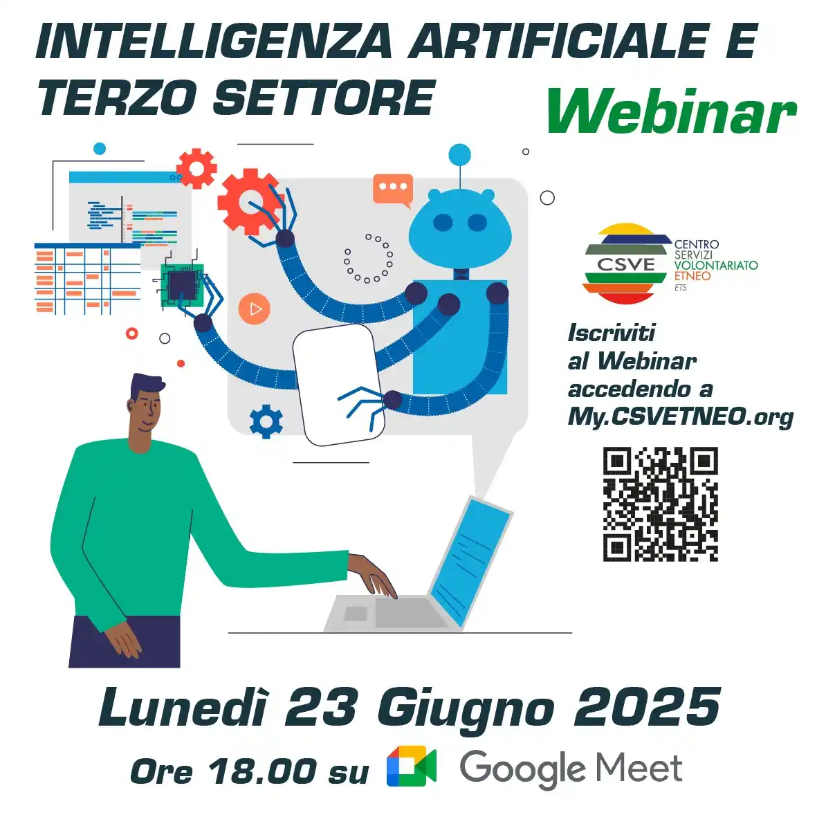 Image from CSVE news: WEBINAR “INTELLIGENZA ARTIFICIALE E TERZO SETTORE” 🤖 Un’opportunità p...
