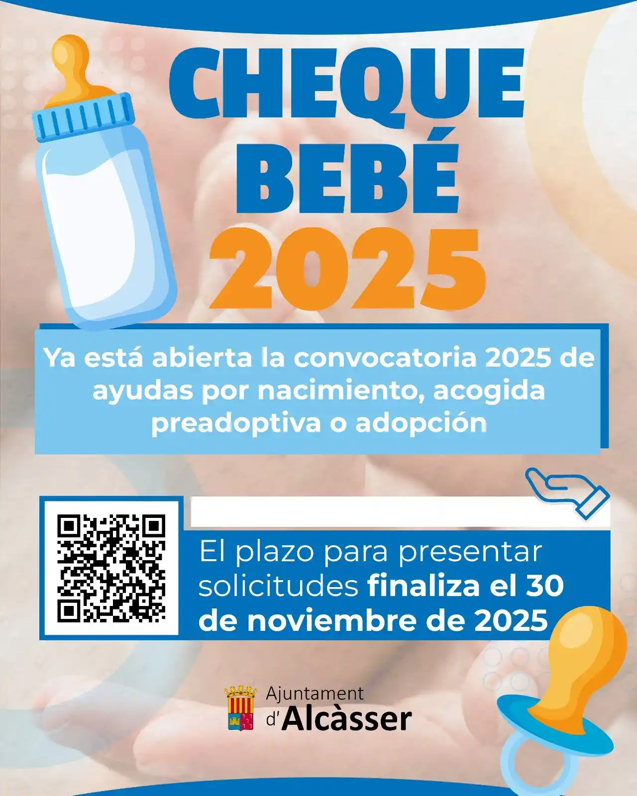 Image from AJUNTAMENT D'ALCÀSSER: XEC BEBÉ 2025 👶🏼 💶 Ja està oberta la convocatòria 2025 d'ajudes pe...
