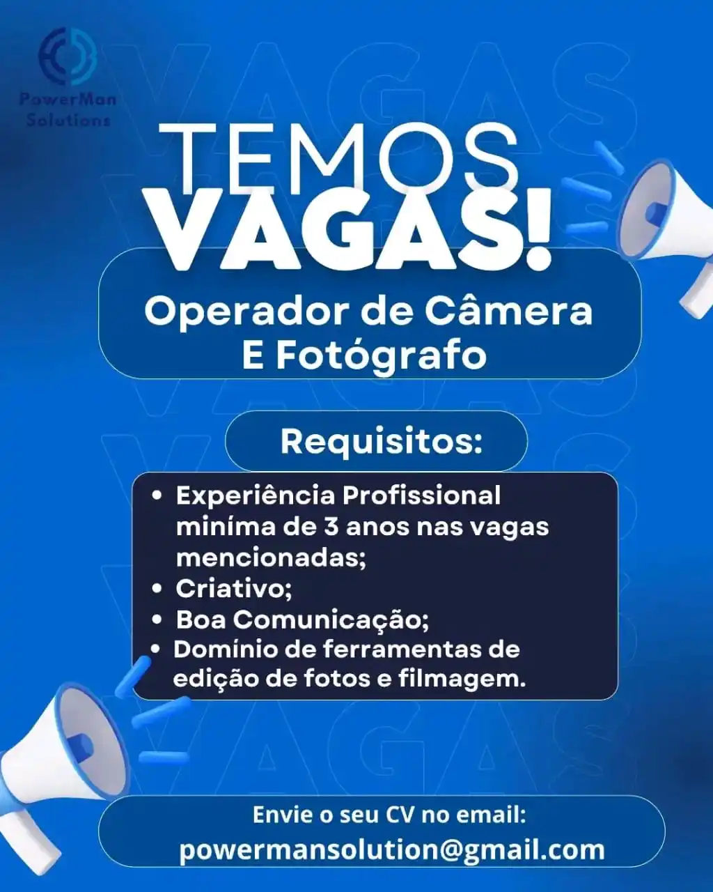 Image from Emprego Facilitado Angola: 📣 ATENÇÃO! OPORTUNIDADE DE EMPREGO 🎥📸 Temos 2 vagas disponíveis par...