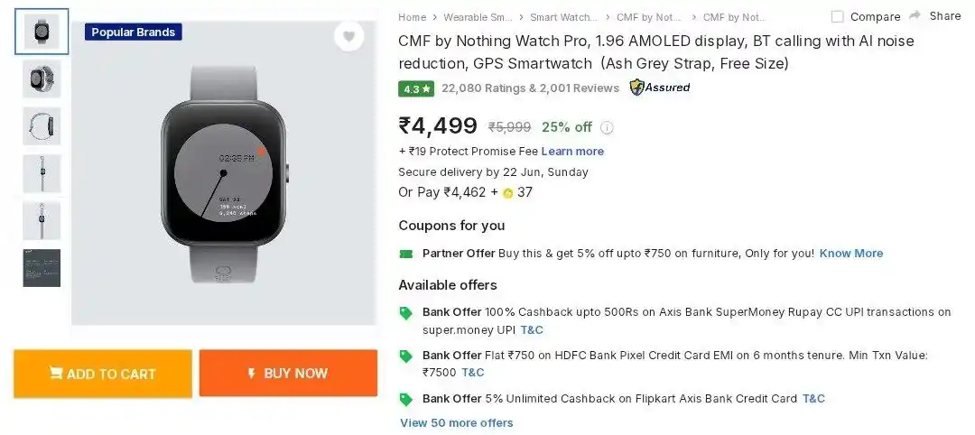 Image from Loots4u : Deals & Offers: CMF by Nothing Watch Pro @4499  https://fkrt.to/22fkfP1T...