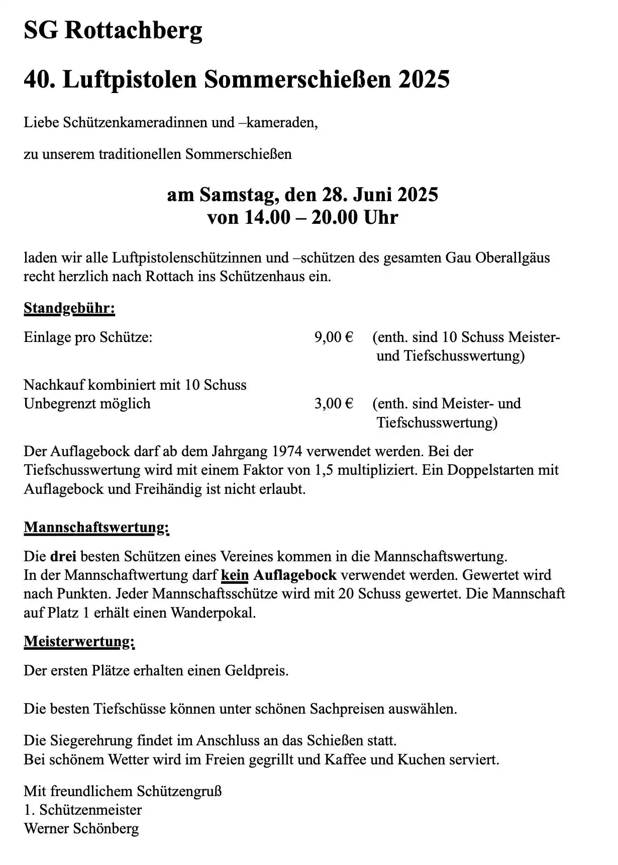 Image from Schützen Gau Oberallgäu : 🎯 Einladung zum 40. Luftpistolen-Sommerschießen der SG Rottachberg 🏆...
