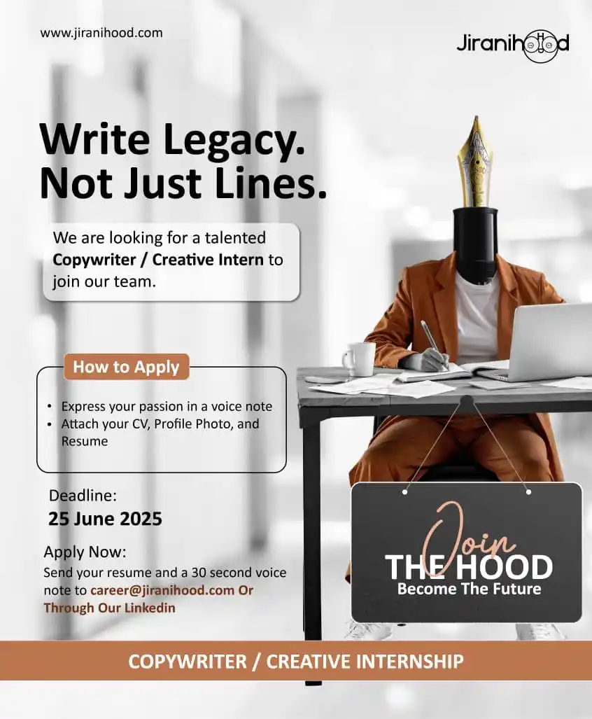 Image from JobClinic Ug: Not just words—legacy. ✍🏾 Join Jiranihood as the next Copywriter/Cre...