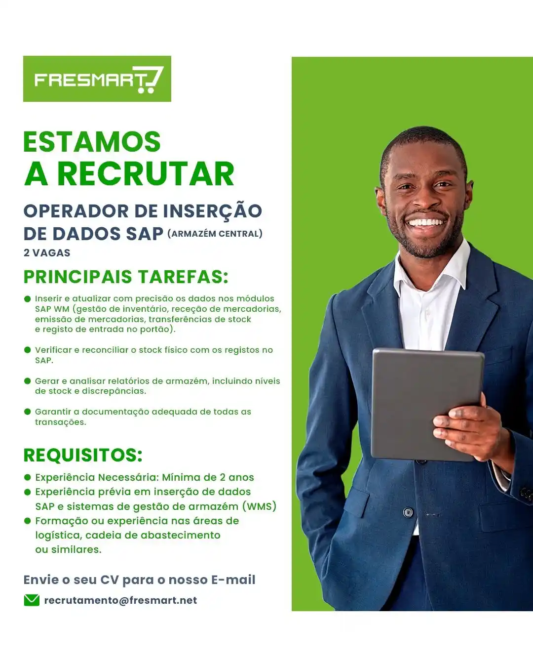 Image from Emprego Facilitado Angola: RECRUTAMENTO FRESMART! Estamos a recrutar Operadores de Inserção de Da...