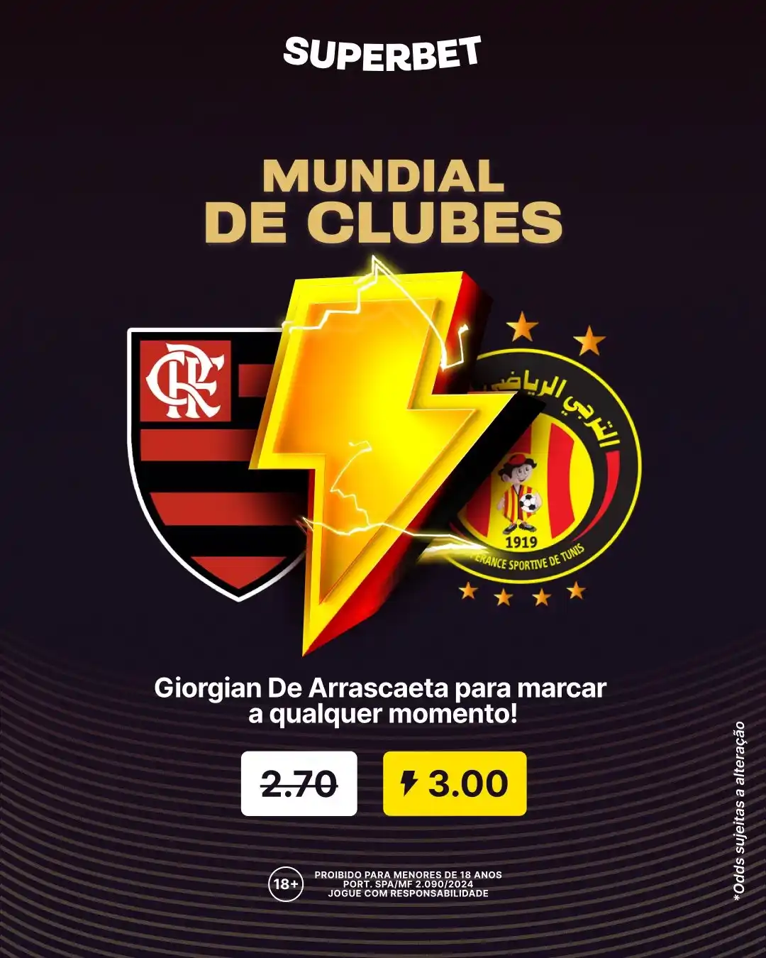 Image from Superbet Brasil 🇧🇷 : *⚽️ SUPERODDS Flamengo x Esperance Tunis ⚽* ️  - Giorgian De Arrascaet...