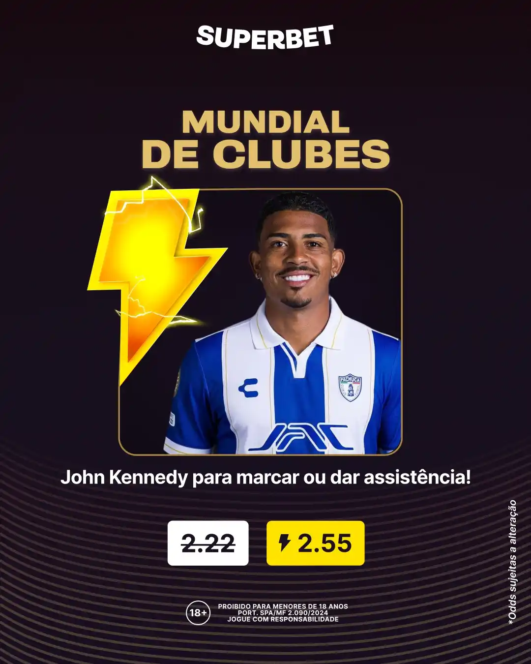 Image from Superbet Brasil 🇧🇷 : *⚽️ SUPERODDS Pachuca x RB Salzburg ⚽️*  - John Kennedy para marcar ou...