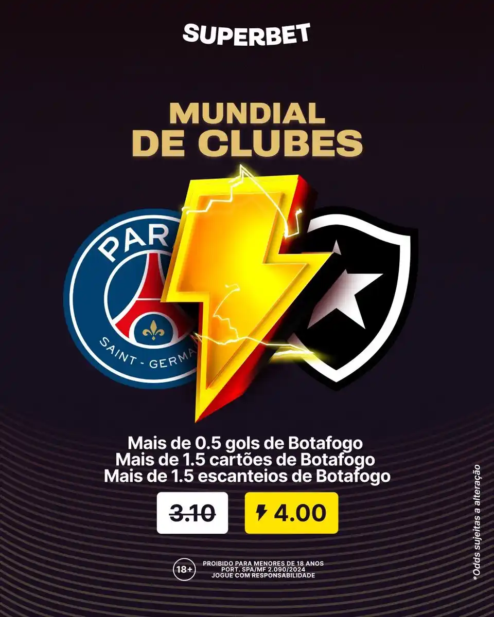 Image from Superbet Brasil 🇧🇷 : *⚽️ SUPERODDS PSG X Botafogo ⚽️*  - Mais de 0.5 gols de Botafogo, Mais...