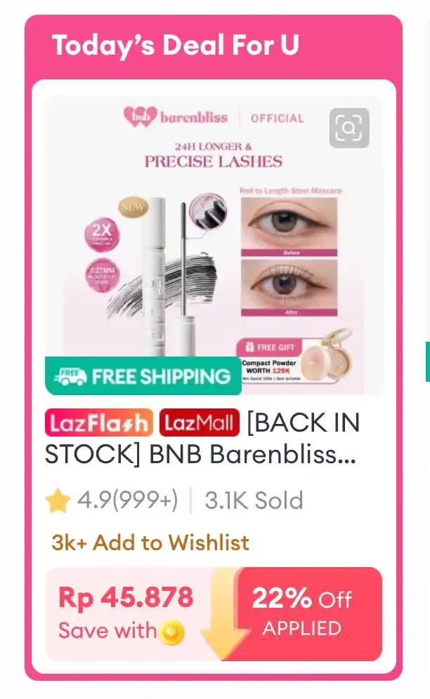 Image from Promo Diskon Shopee, Lazada, Gojek, Grab, dll: Barenbliss bnb mascara steel https://s.lazada.co.id/s.ZYUdkT?cc pake ...