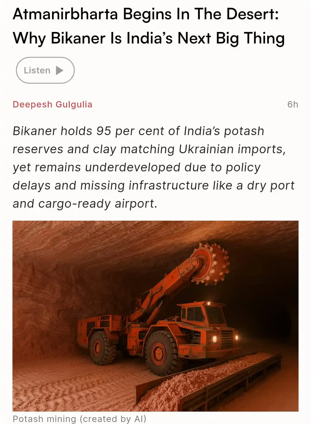 Image from Swarajya: Bikaner holds 95% of India’s potash and clay that rivals Ukrainian imp...