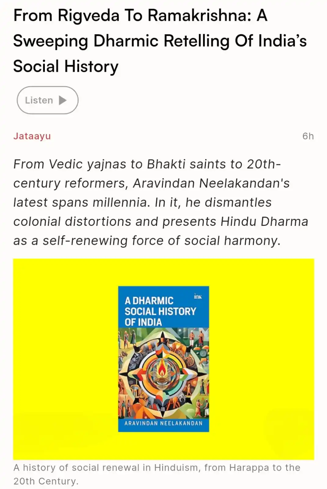 Image from Swarajya: From Rigveda To Ramakrishna: A Sweeping Dharmic Retelling Of India’s S...