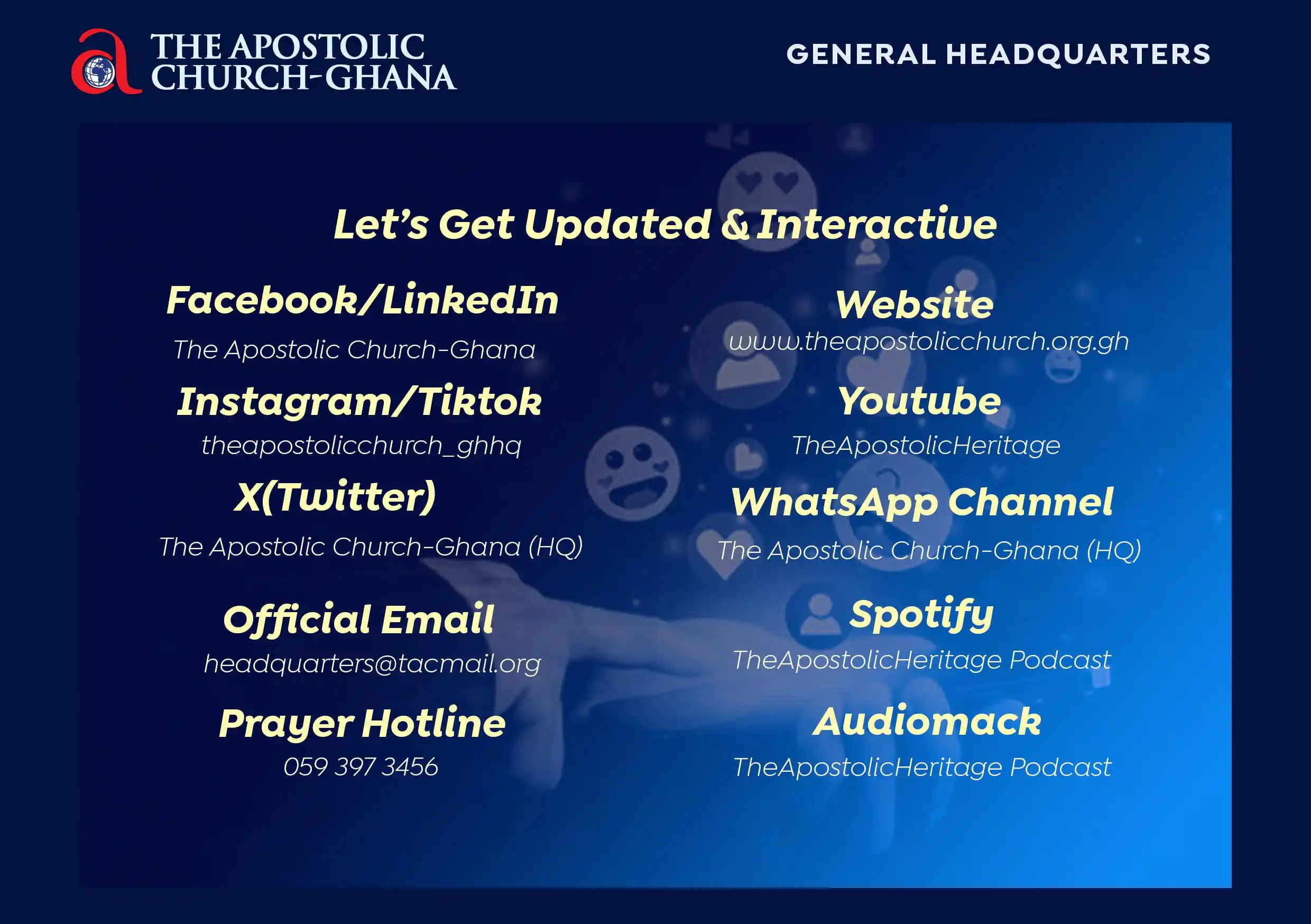 Image from THE APOSTOLIC CHURCH-GHANA (TAC-GH) HQ: Let's Get Interactive  Facebook  https://www.facebook.com/share/1Aw67A...
