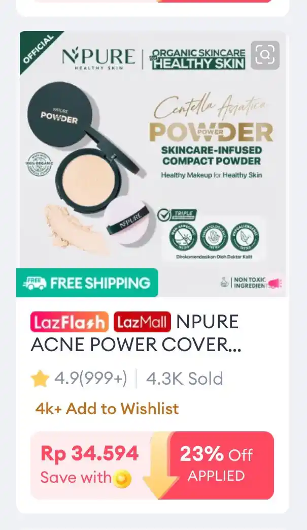 Image from Promo Diskon Shopee, Lazada, Gojek, Grab, dll: Npure compact powder https://s.lazada.co.id/s.ZYU8H4?cc  pake koin leb...