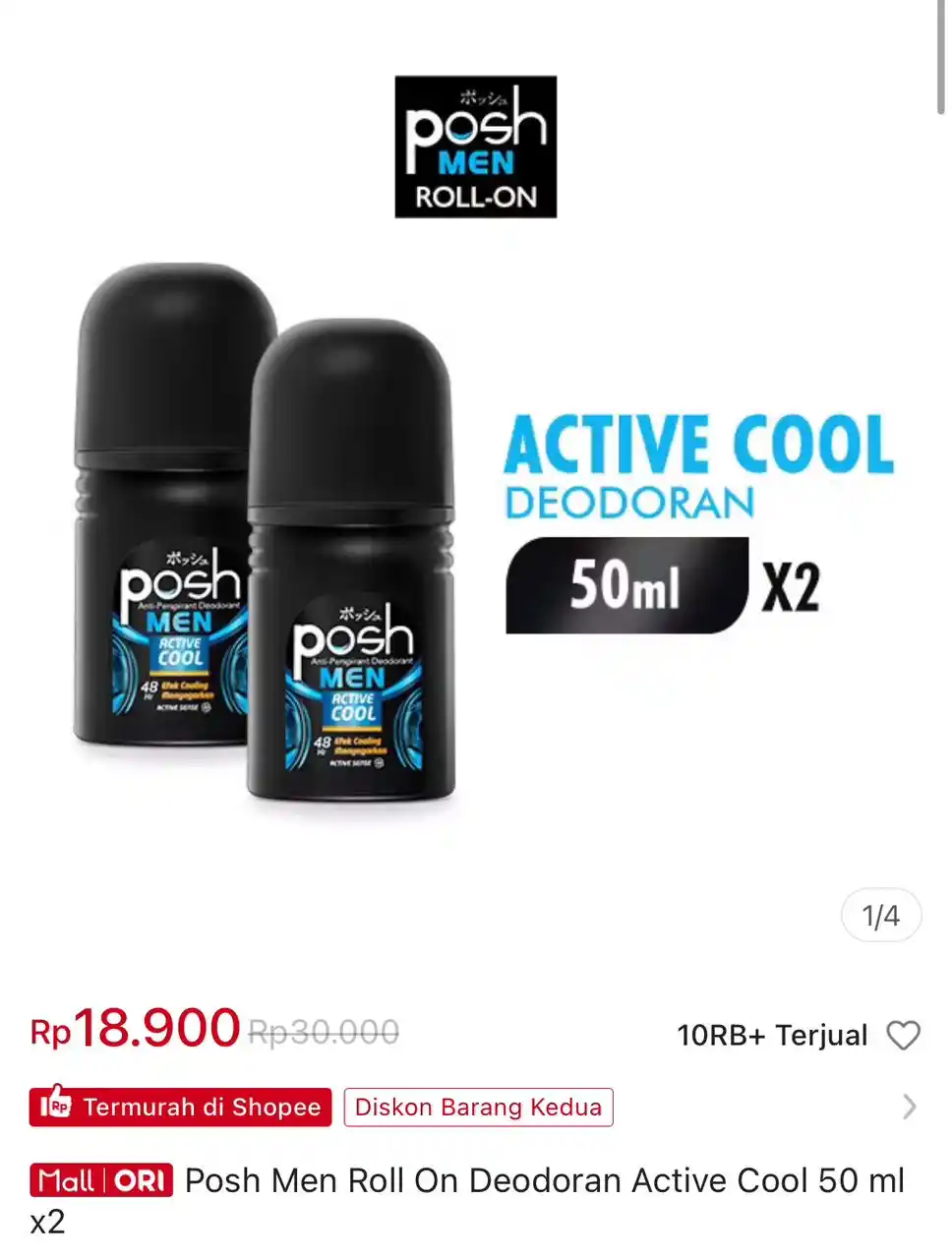 Image from Promo Diskon Shopee, Lazada, Gojek, Grab, dll: Posh Men Roll On Deodoran Active Cool 50 ml x2!  https://s.shopee.co.i...