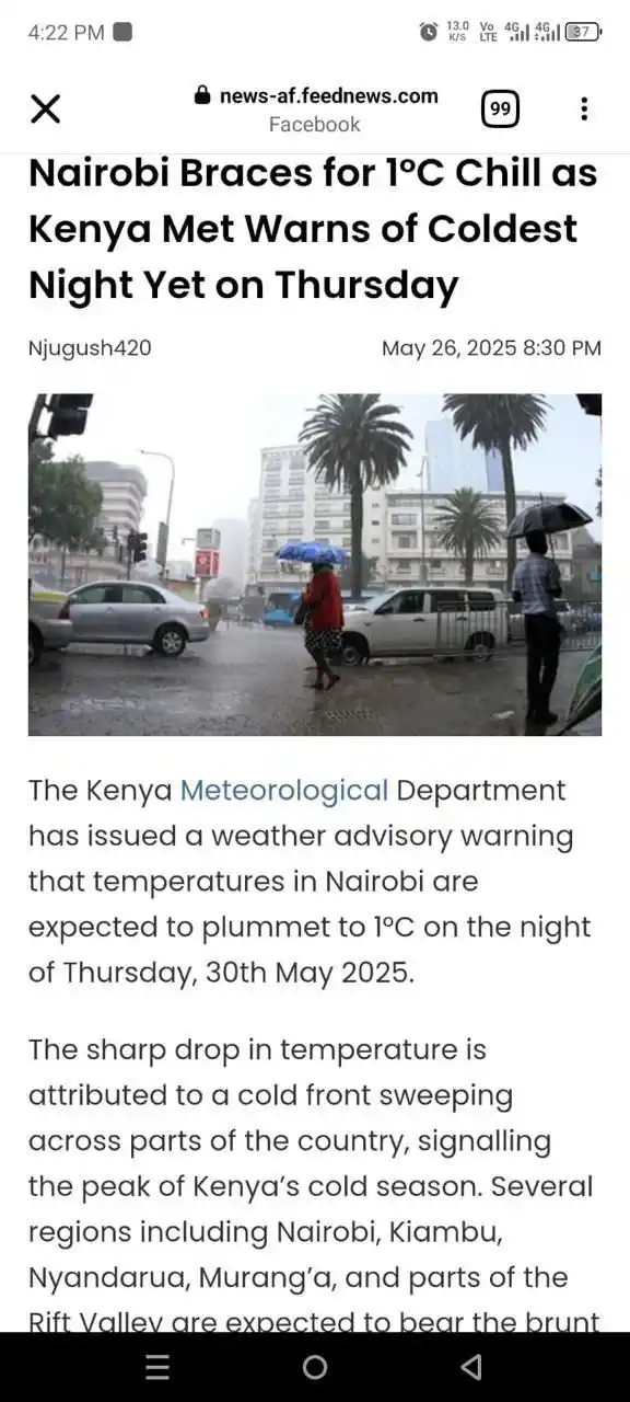 Image from Kenya Meteorological Department: 🌡️ Temperature Forecast Clarification for Nairobi – 29 May 2025 In t...