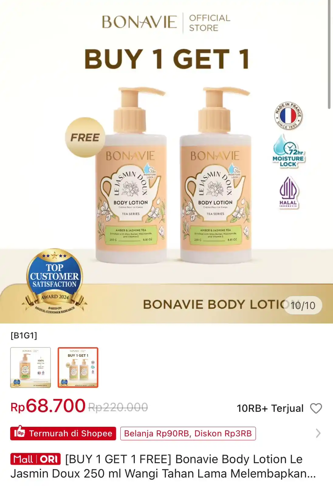 Image from Promo Diskon Shopee, Lazada, Gojek, Grab, dll: Temukan [BUY 1 GET 1 FREE] Bonavie Body Lotion Le Jasmin Doux 250 ml W...