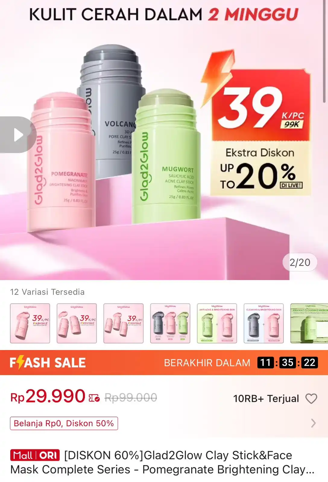 Image from Promo Diskon Shopee, Lazada, Gojek, Grab, dll: Temukan [DISKON 60%]Glad2Glow Clay Stick&Face Mask Complete Series - P...