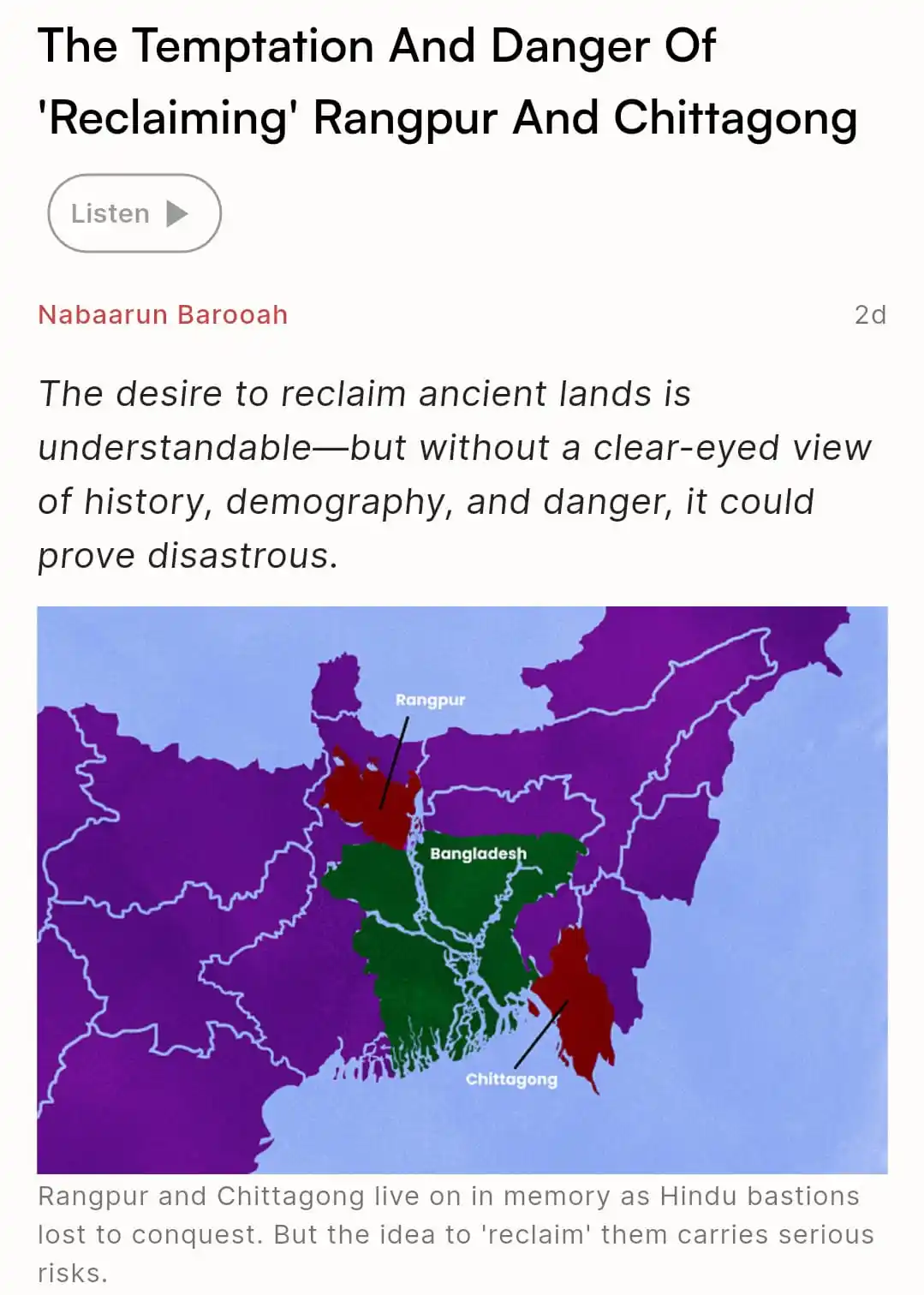 Image from Swarajya: The Temptation And Danger Of 'Reclaiming' Rangpur And Chittagong http...