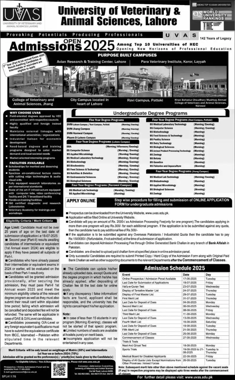 Image from ADMISSION UPDATE 🎓: *♨️ University of Veterinary & Animal Sciences (UVAS), Lahore Fall 202...