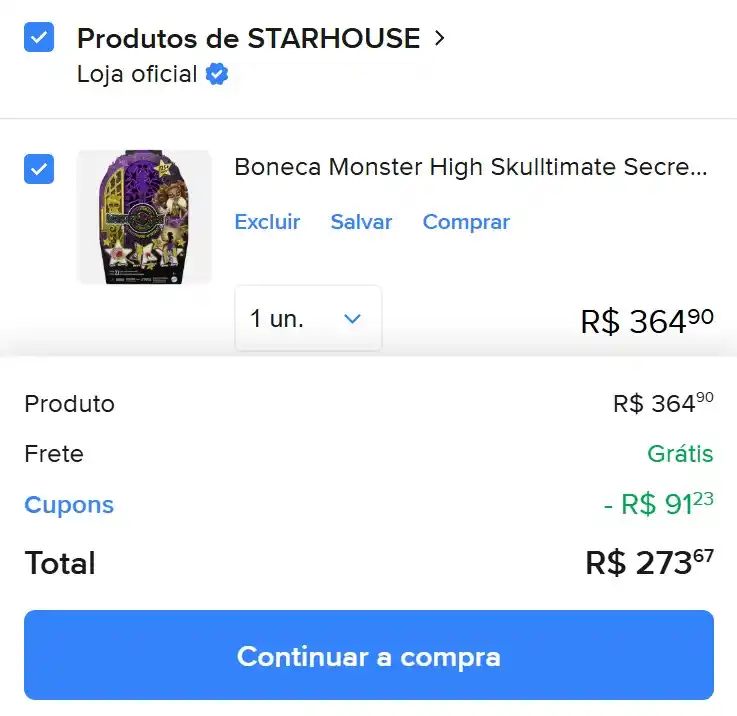 Image from JDolls - Promos e Achados de Bonecas: *Update!* *Clawdeen* saindo por *R$273,67* Use o cupom: CAMISA25 htt...