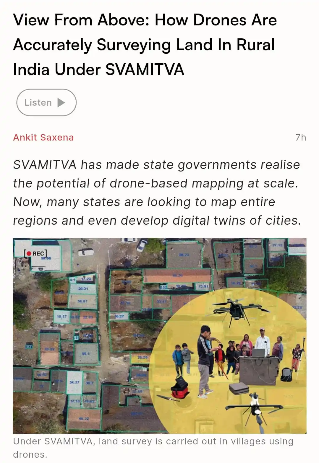 Image from Swarajya: View From Above: How Drones Are Accurately Surveying Land In Rural Ind...