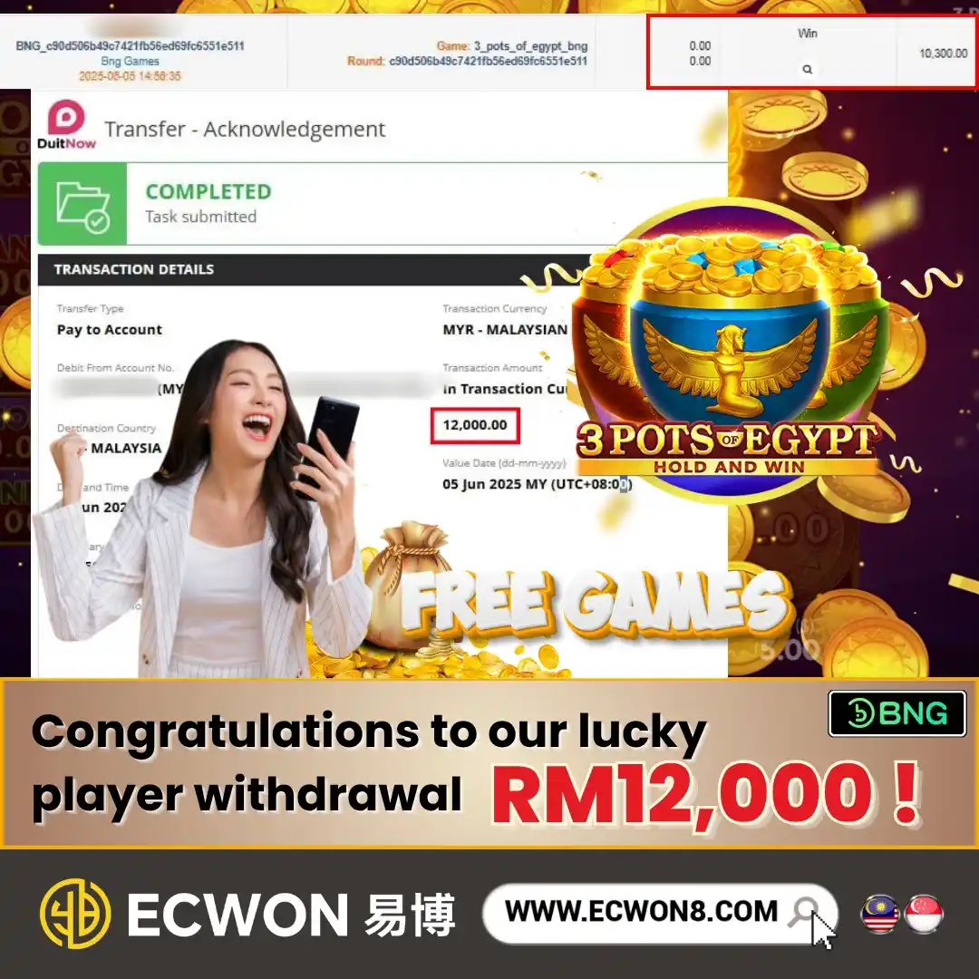 Image from 𝐄𝐂𝐖𝐎𝐍: 💸another player strikes gold with 3 Pots of Egypt! Congrats on the bi...