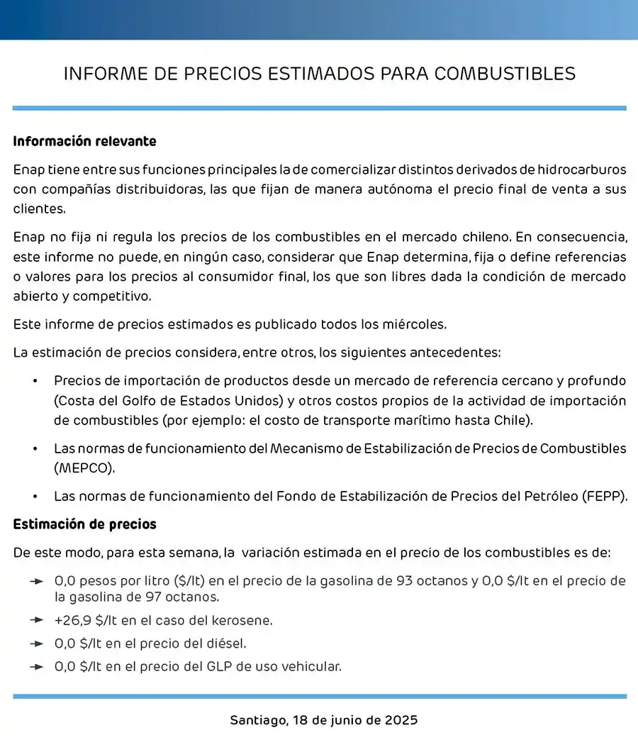 Image from Paislobo.cl Prensa: ⛽📉🇨🇱 Enap publicó su informe semanal de precios estimados de combus...