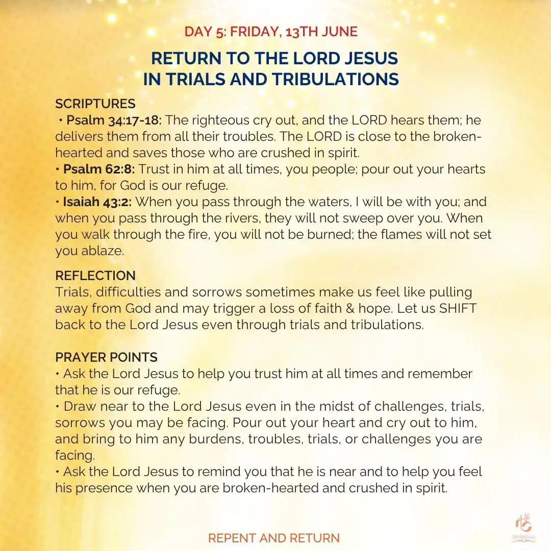 Image from Nairobi Baptist Church, Ngong Road: 📅 Day 5 – Friday, 13th June 🔁 Return to the Lord Jesus in Trials and...