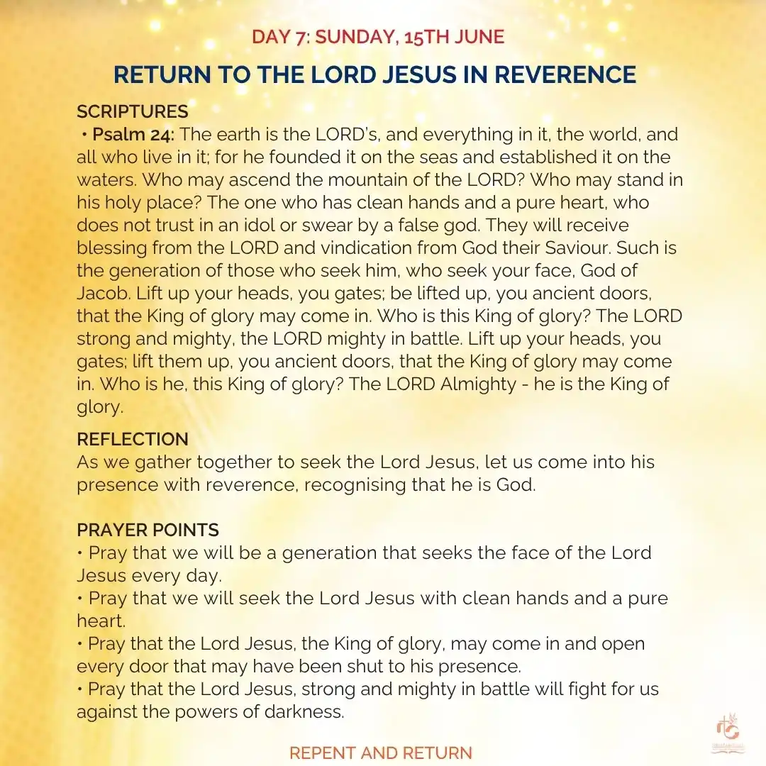Image from Nairobi Baptist Church, Ngong Road: 🕊️ DAY 7: SUNDAY, 15TH JUNE RETURN TO THE LORD JESUS IN REVERENCE  📖...