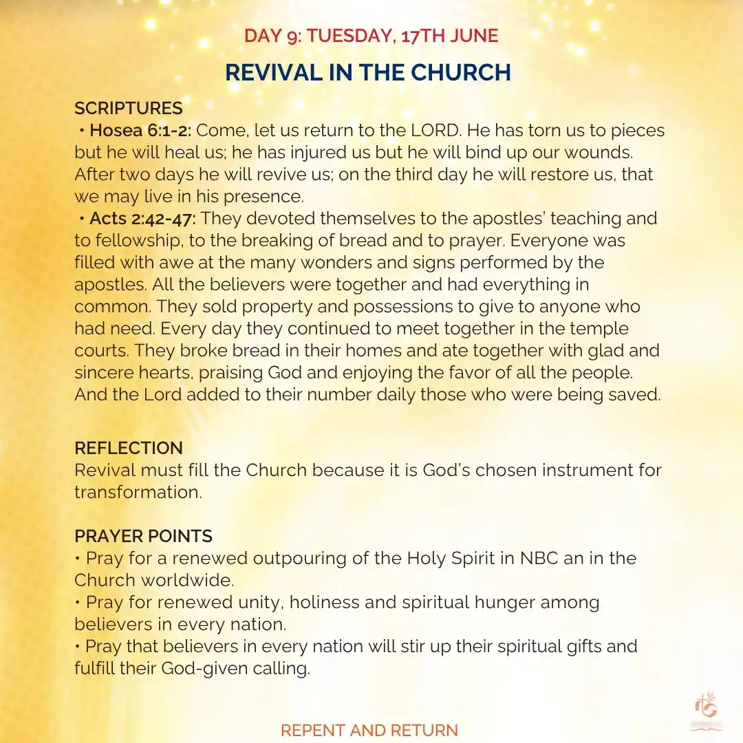 Image from Nairobi Baptist Church, Ngong Road: 🔥 DAY 9: TUESDAY, 17TH JUNE *REVIVAL IN THE CHURCH* 📖 Hosea 6:1-2 “...
